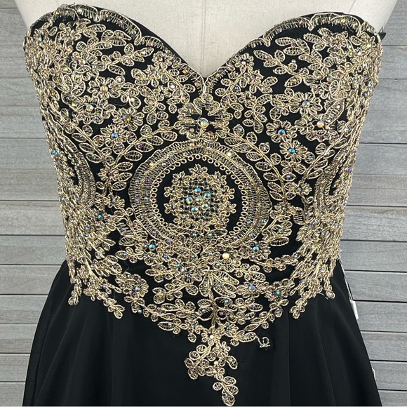 BABYONLINE Cocktail Dress Beaded Sleeveless Black Gold Sequins-M/L - Picture 2 of 4